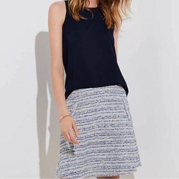 Loft Women Skirts Loft Blue Cream Tweed Boucle Flippy Swing Pocket Skirt Pull On - Picture 8 of 9